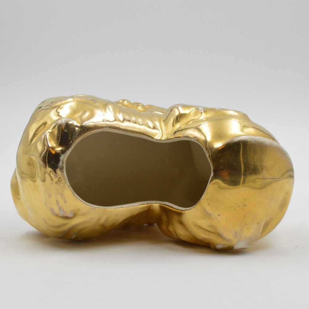 Vintage Gold Ceramic Puppy Dog Planter Quirky and Eclectic Retro Home Decor - Picture 5 of 8